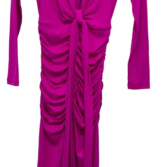Susana Monaco Womens Small Plunge Neck Ruched Bodycon Maxi Dress Magenta NWT - Picture 3 of 16